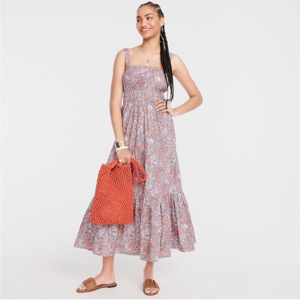 J. Crew Tiered Midi Dress with Convertible Straps in Bouquet Block, Size XS